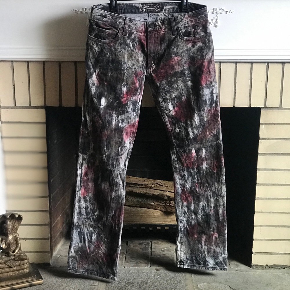 EUC Robin’s Jeans! Multi colored Long Flap. 36/33.